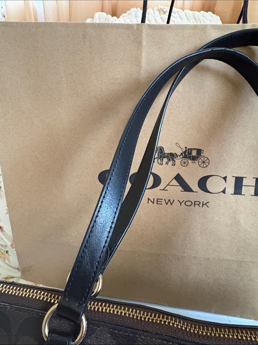 Coach Brown Signature Canvas Tote with Black Leather Handles - Picture 6 of 9